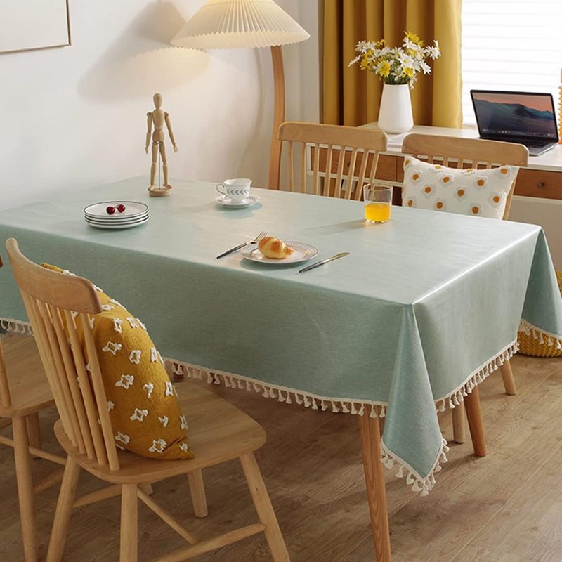 テーブルクロス 無地 撥水 食卓カバー コットン リネン 通気性 タッセル 高級 綿麻 汚れ防止 防水 防油..