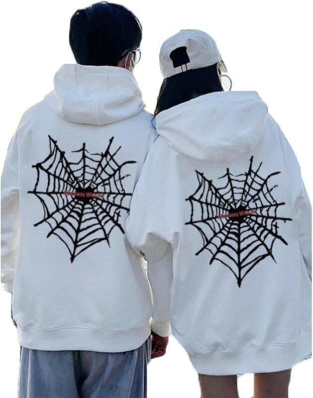 パーカー カップル 網柄 蜘蛛 プルオーバー ゆったり レディース フード付き パンク ストリート トップ..