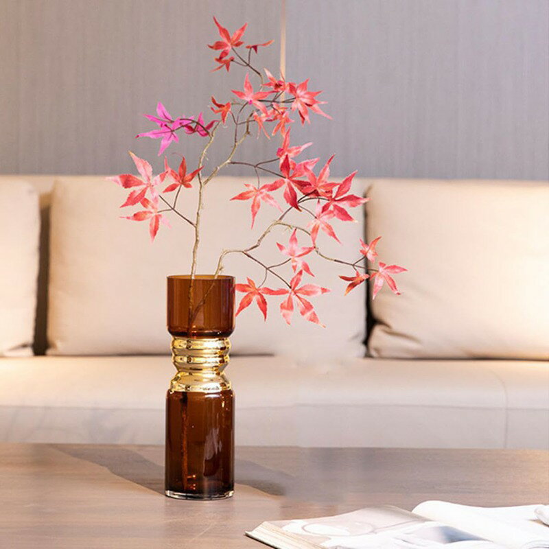 花瓶 おしゃれ フラワーベース ブラウン 25*12CM インテリア ガラス 大きい 韓国 ガラス花器 高さ25cm ..