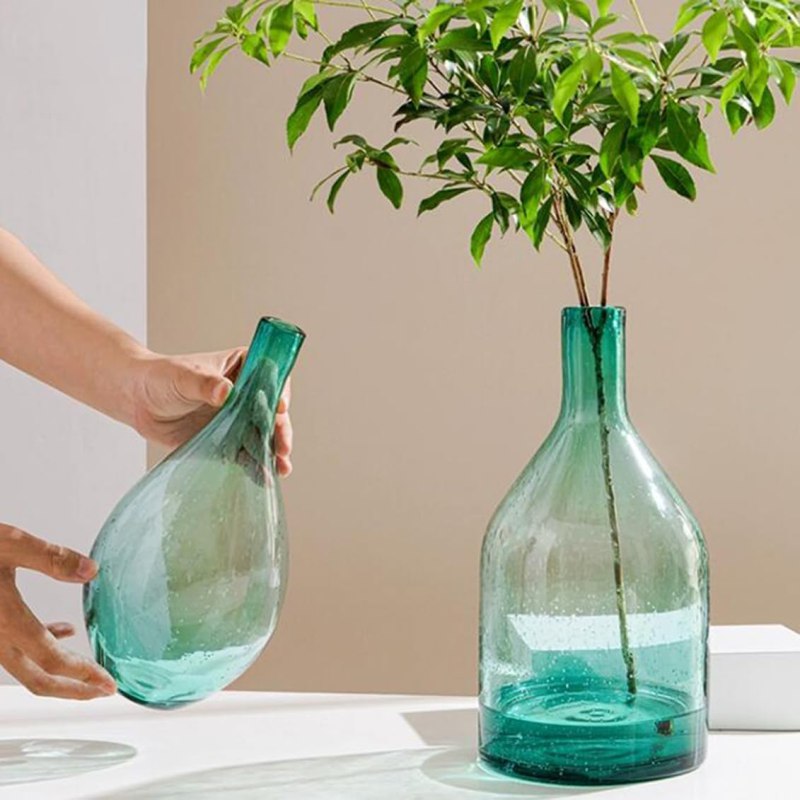 一輪挿し 花瓶 おしゃれ 25cm 花びん グリーン ガラス ボトル 透明 インテリア雑物 シンプル モダン 北..
