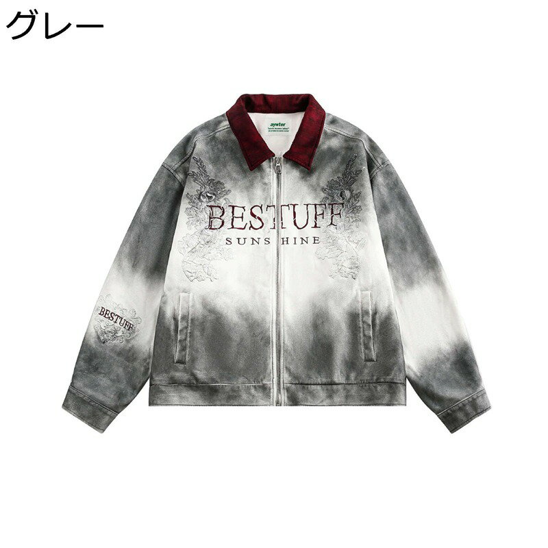メンズ スエード ジャケット 英字柄 刺繍 春秋 長袖 スタジャン ジャンパー ブルゾン ストリート ファッション 個性 ゆったり オシャレ アメカジジャケット 春秋冬 カジュアル アウター 上着 お出掛け 青年