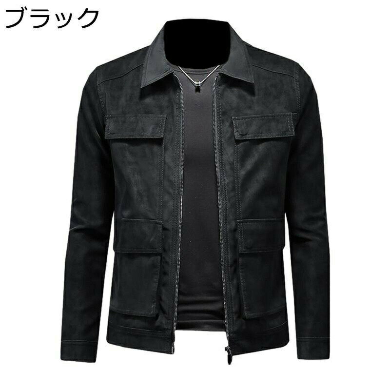 アウター ジャケット スエード メンズ ブルゾン カジュアル ヴィンテージ 着痩せ カッコイイ マルチポケット 薄手 軽量 おしゃれ 長袖ジャケット ジップアップ ストリート スポーツ 通勤通学 春秋 M-2XL