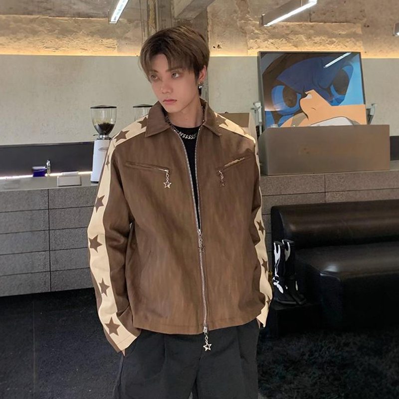 ライトジャケット ライダースジャケット メンズ レディース 星柄 プリント プルゾン ジャンパー 防風 アウター トップス フィット スエード ファッション ストリート デイリー 旅行 お出掛け