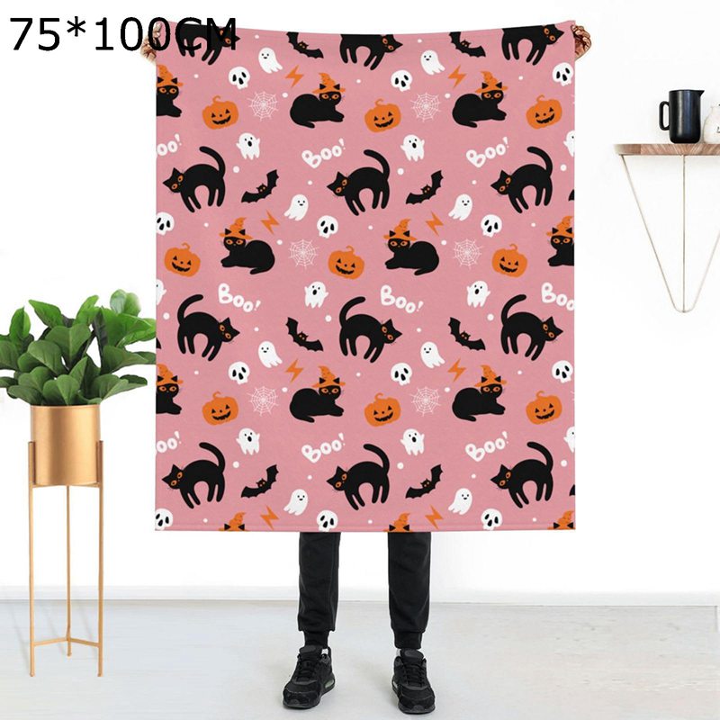 ハーフケット ハロウィン 猫 コウモリ 可愛い ピンク 毛布 もこもこ毛布 プリント ゲーム毛布 ネコ柄 ブランケット あったか ふわふわなめらか ひざ掛け 掛け毛布 もうふ フランネル 春夏秋冬 お祝い