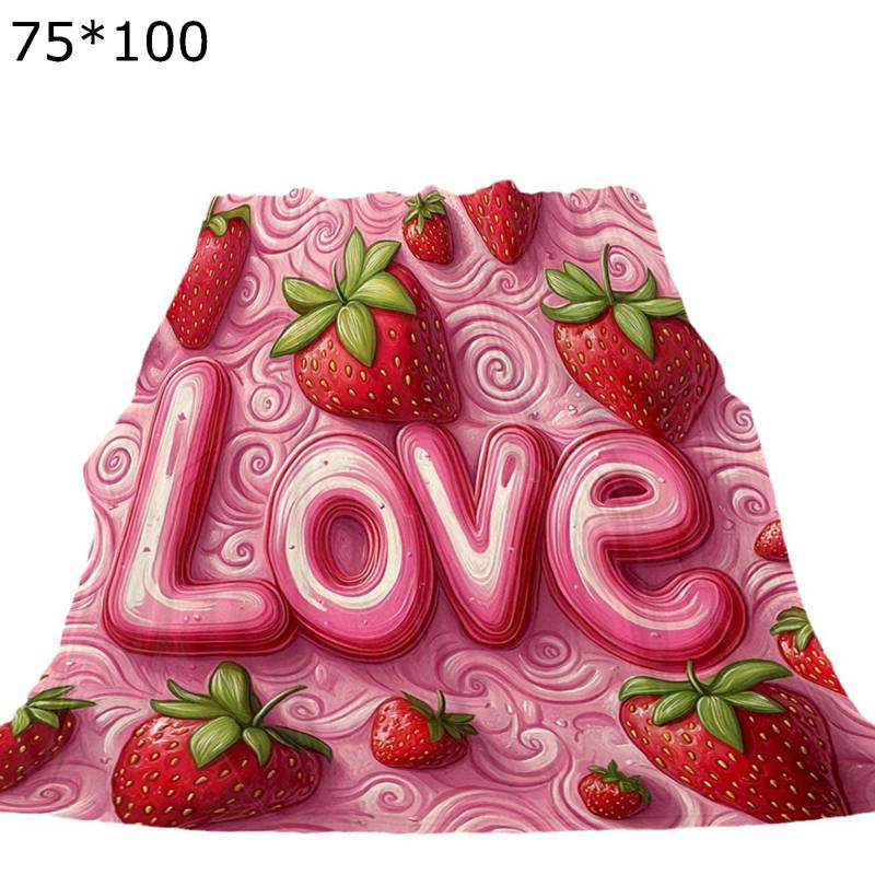 ひざ掛け 毛布 苺柄 英語柄 ピンク ブランケット 掛け毛布 カジュアル毛布 デジタルプリント ソファ ハーフケット 可愛い マイクロファイバー 柔らかい ふわふわ マイクロファイバー もうふ 北欧風 プレゼント