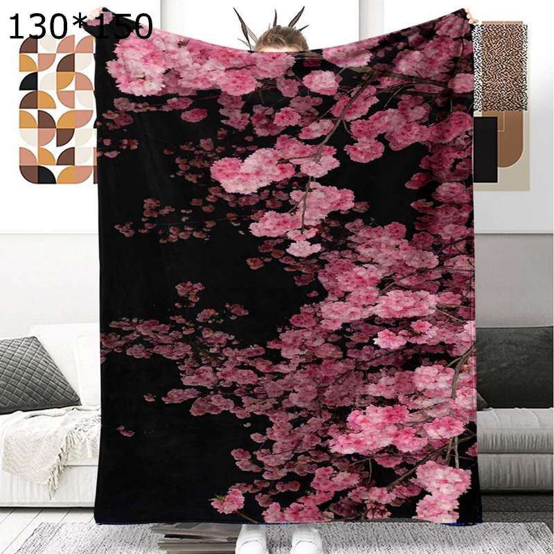 ハーフケット 桜柄 和柄 毛布 ふわふわ毛布 プリント ブランケット 暖かい 和風 黒 ピンク オシャレ モコモコ ひざ掛け ソファー掛け布団 もうふ フランネル 四季 吸湿速乾 洗濯機洗い可能