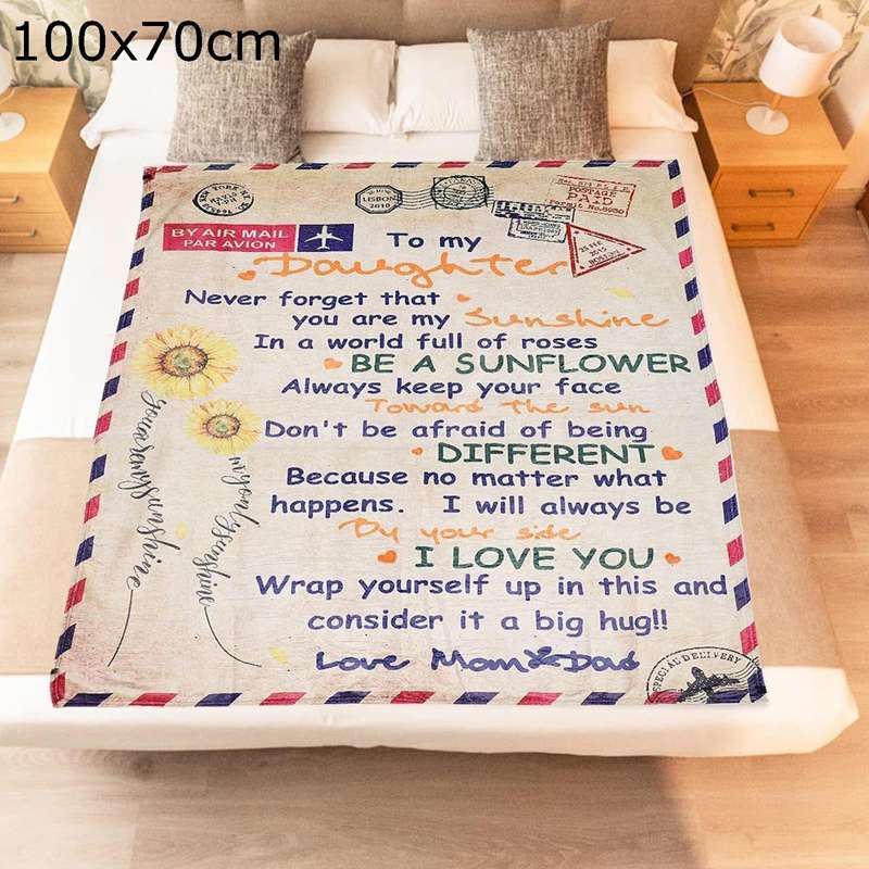 膝掛け 毛布 プリント 娘への手紙 メッセージ もうふ モコモコ毛布 ふわふわ シングル サンゴネル ブラ..