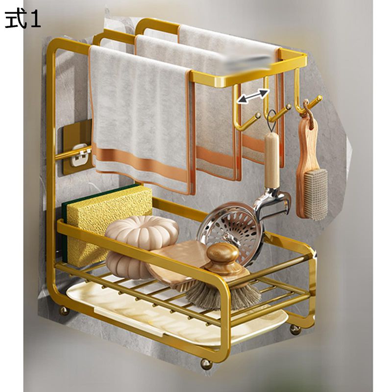 キッチンラック 水切りラック 雑巾トレイ 食器棚 フック付き 石鹸ラック 台所用品ホルダ シンク上 食器ラック キッチン棚 304ステンレス 食器乾燥ラック 洗面所収納 フライパンラック 雑貨整理 極厚 防水