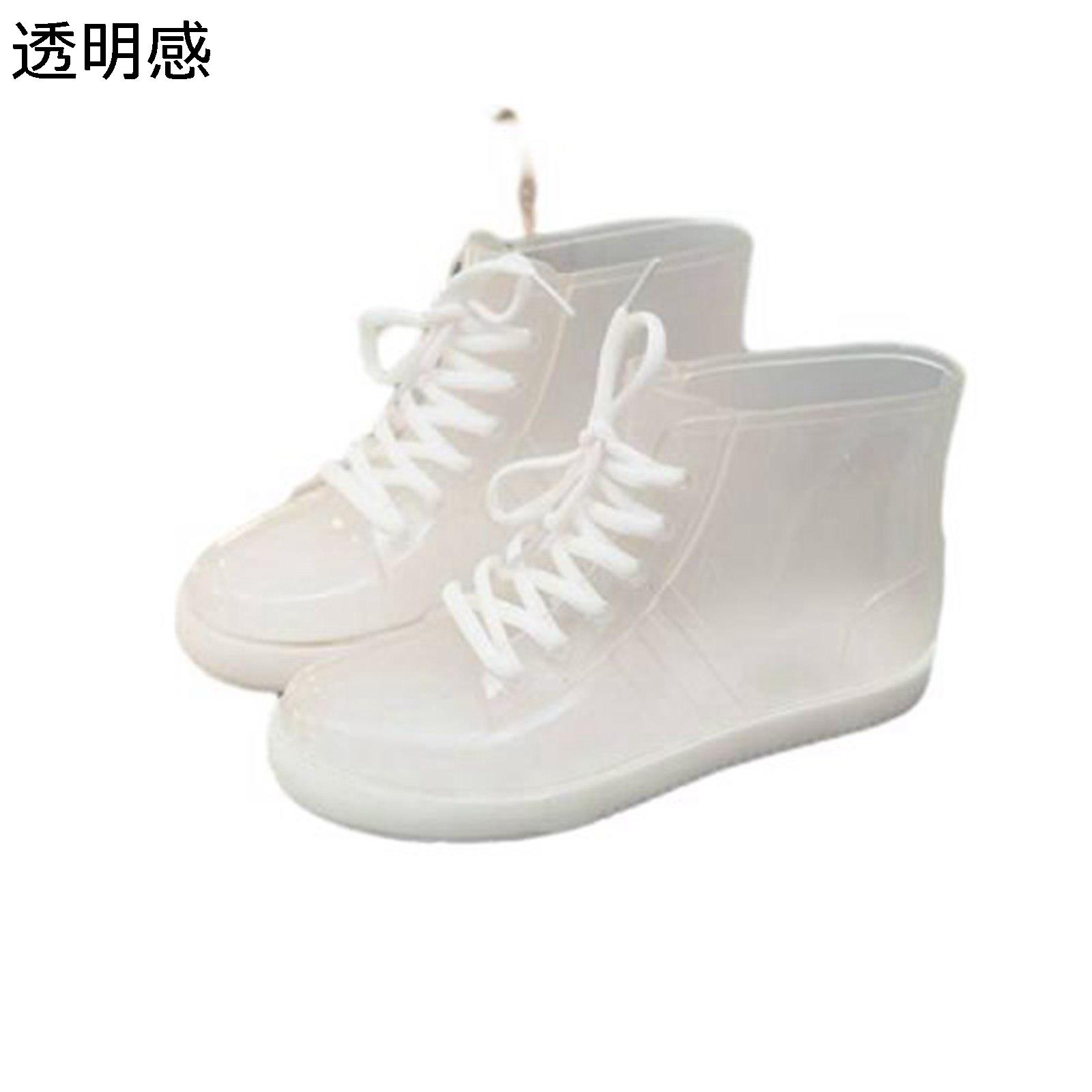 防水シューズ レインシューズ レディース レースアップ ハイカット フラット 透明 高い防水力 晴れ兼用 レインブーツ ショート丈 梅雨 雪道 防滑 軽い 春夏秋 クリア 園芸 PVCソール 日常