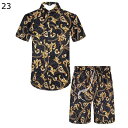 上下セット メンズ 半袖 アロハシャツ ビーチシャツ プリントシャツ 夏服 カジュアル ベーシック カッコいい 速乾 汗染み防止 耐久 ビッグシルエット 上着 ...
