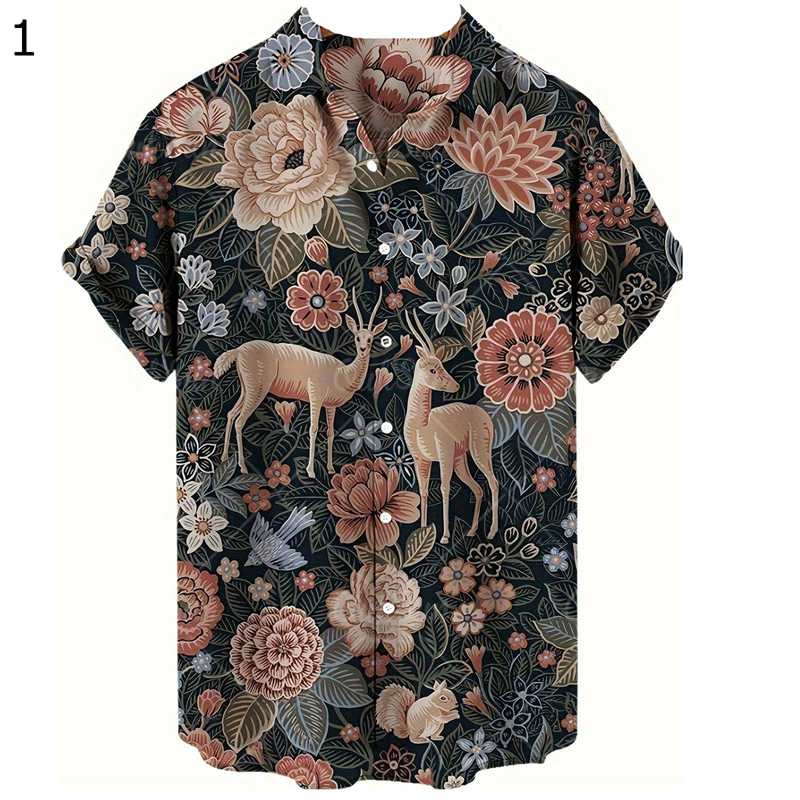 動物柄 プリント アロハシャツ メンズ 半袖シャツ 夏服 大きいサイズ カジュアル 通気性 吸汗速乾 汗染..