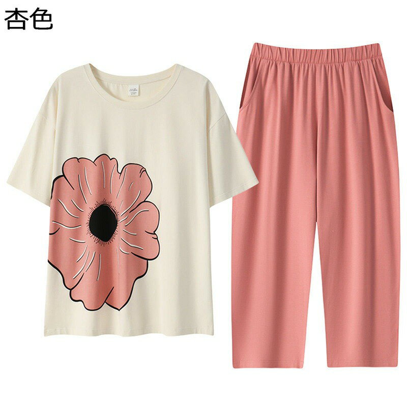 夏 レディース パジャマ ルームウェア コットン 薄手 気持ち良い 半袖 七分丈パンツ 上下セット カジュアル 花柄プリント 婦人服 2点セット 部屋着 寝巻き お風呂上り 通気 吸湿 ワイド
