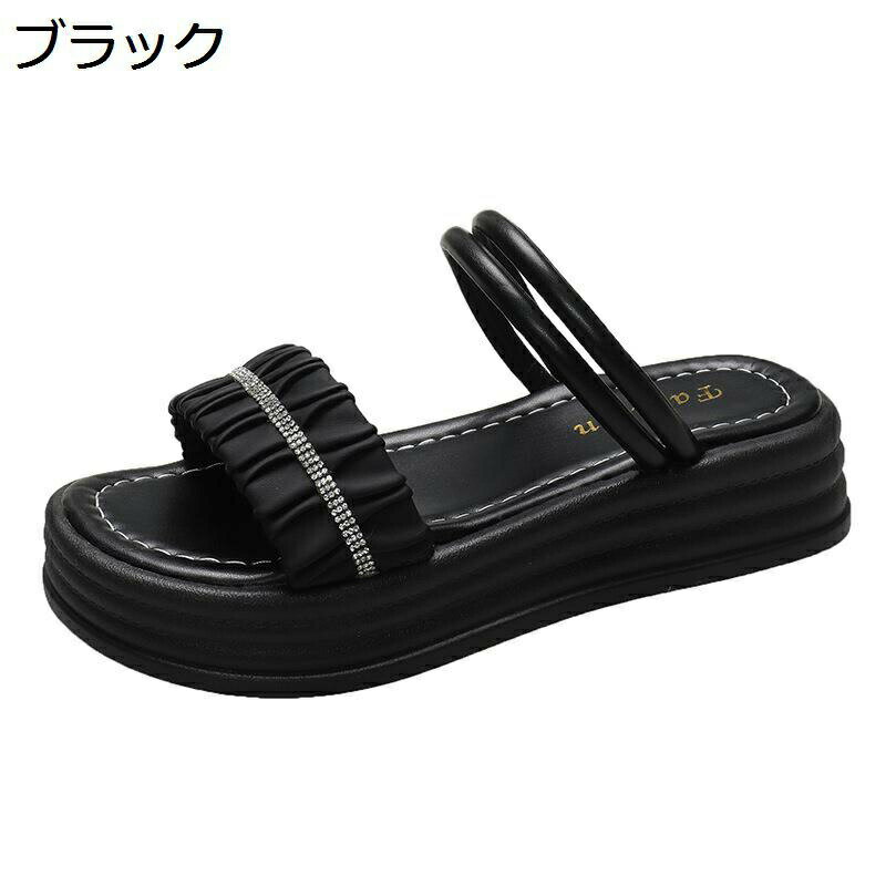 サンダル レディース ビーチサンダル 厚底靴 ドレープ 2way 両用 ストラップサンダル スパンコール 簡約 春夏 走れる 履きやすい 身長UP おしゃれ キレイめ 潮流 流行り 耐摩耗性 日常 外出