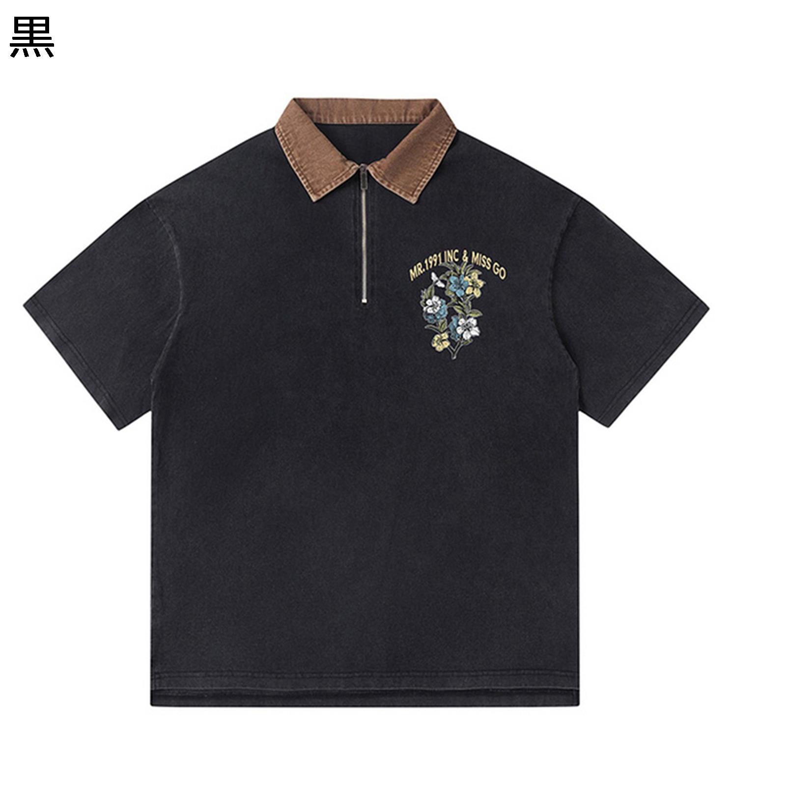 メンズ ポロシャツ 花柄プリント 半袖 夏 tシャツ ハーフジップ 折り襟 ジップアップ メンズファッション ビンテージ アメリカンレトロ 通気性 快適 柔らかい 男性用 学生 部屋着 お出掛け 通学 通勤