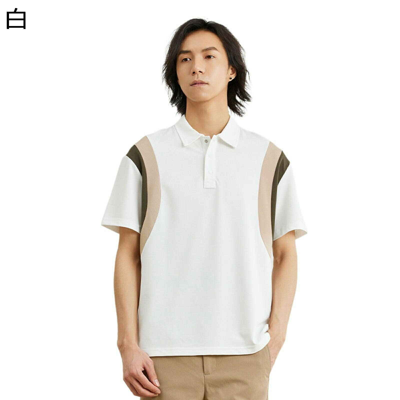 メンズ Tシャツ ポロシャツ パッチワークカラー 半袖 ゴルフウェア スナップボタン 綿tシャツ 襟付き 大きいサイズ オールシーズン ビッグT 伸縮性 快適 カジュアル ファッション かっこいい 通勤用