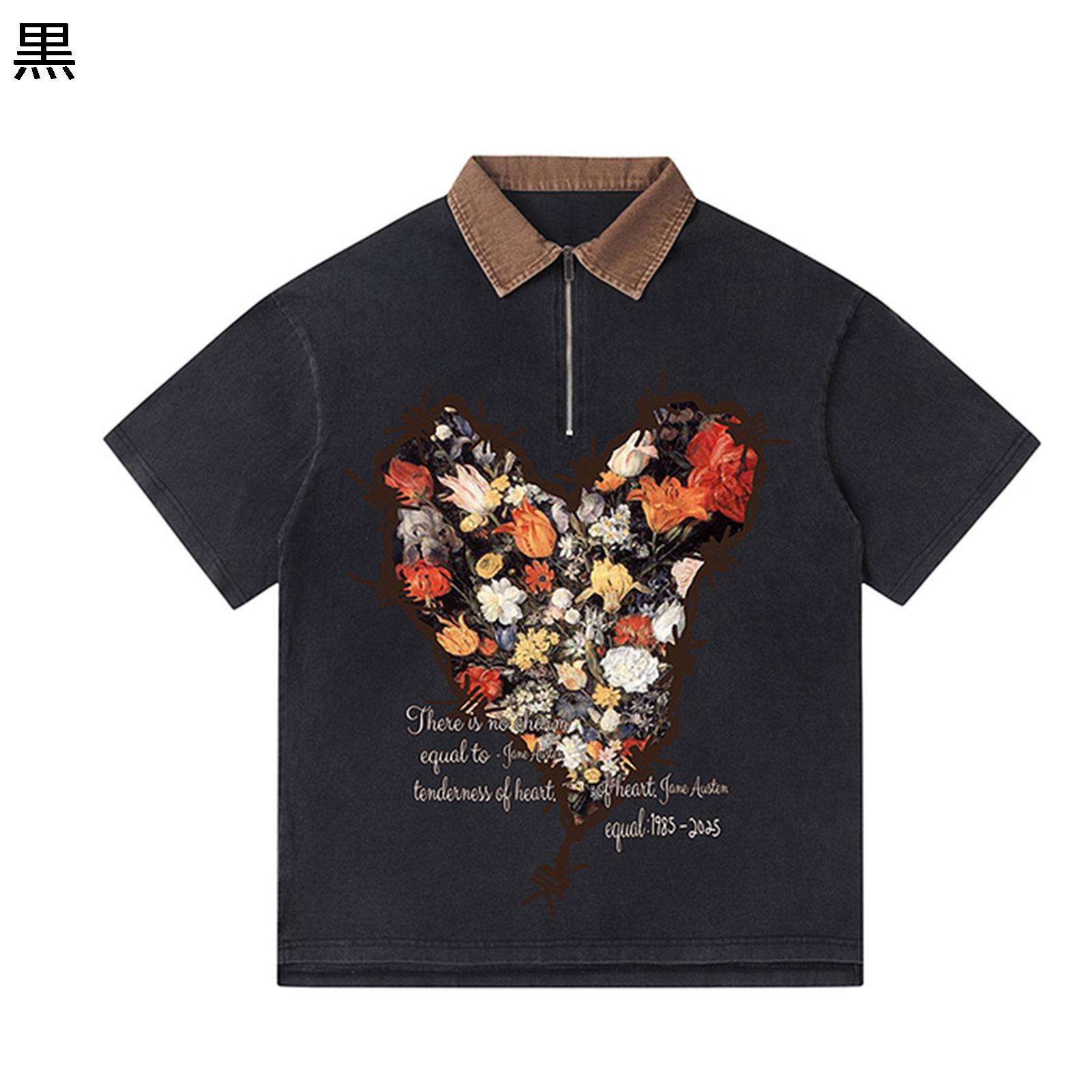 メンズ ポロシャツ 花柄 プリント 半袖 夏 tシャツ ハーフジップ 折り襟 カジュアル ジップアップ スト..