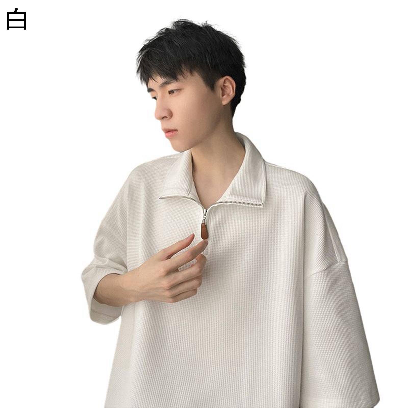 メンズ ポロシャツ 半袖 夏 tシャツ ハーフジップ ラペル 無地 オフィスカジュアル ゴルフウェア tシャツ ゆったり ジップアップ メンズファッション 透気性 コンフォート 通気 吸汗 男性 通勤 バカンス ギフト