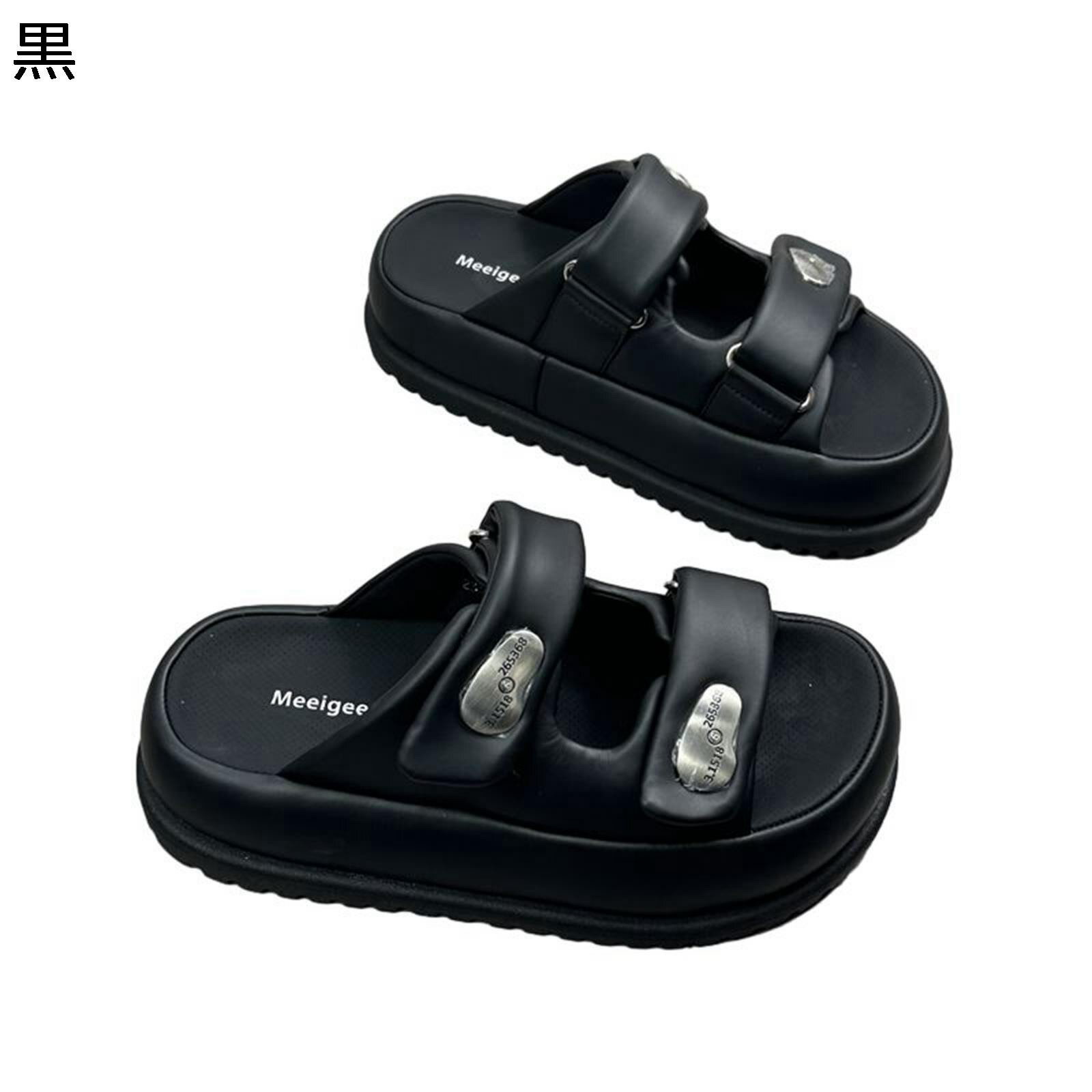 サボ マジックテープ 金属 メタリック ミュールサンダル レディース プラットフォーム 身長アップ 外出スリッパ 高見え ファッション シンプル トレンド 普段履き 歩きやすい 女性用 夏靴