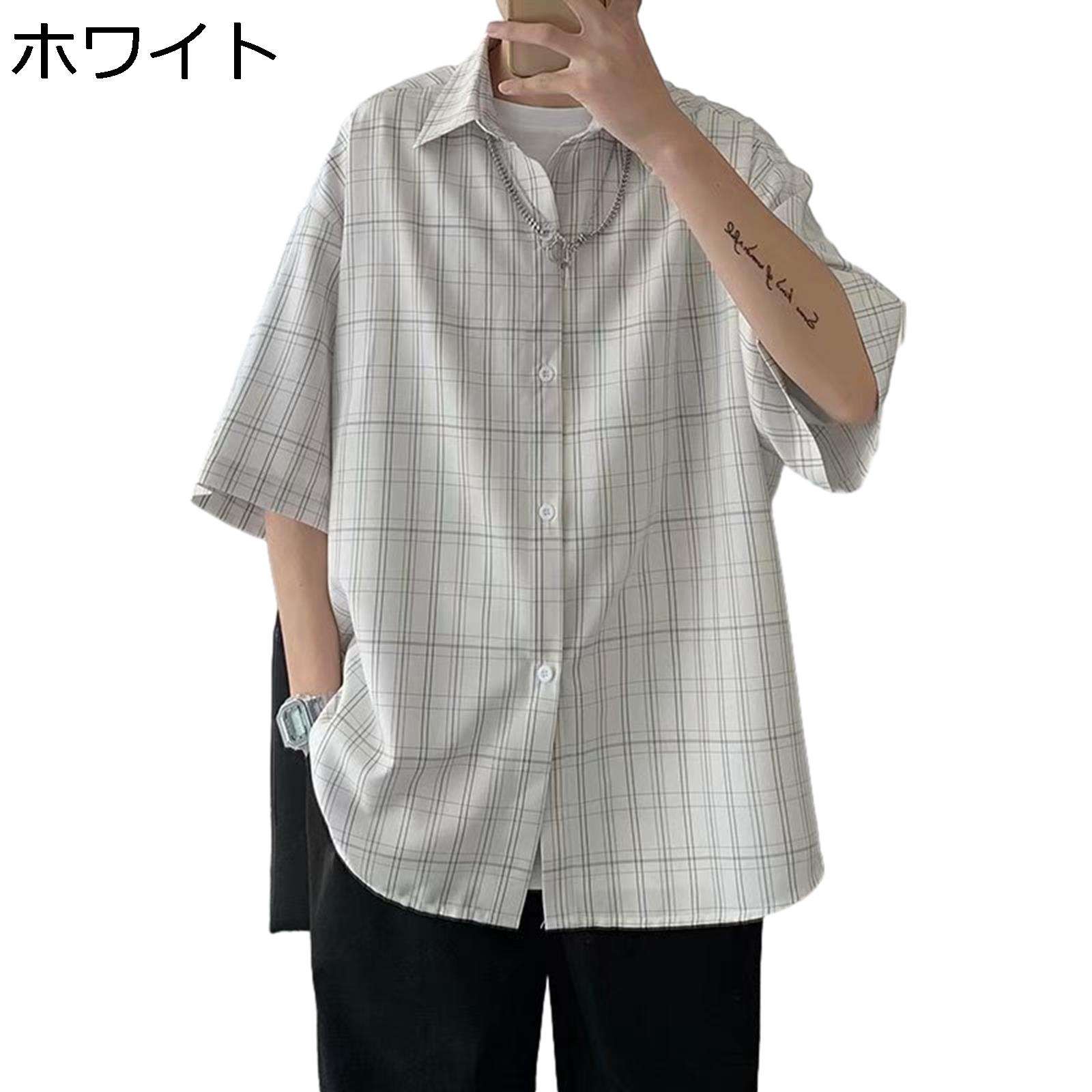 メンズシャツ チェックシャツ 半袖 五分袖 夏 韓国風 開襟シャツ カジュアル ゆったり おしゃれ チェック柄 薄手 軽い お洒落 爽やか ストリート 柔らかい 通学 旅行 スポーツ パーティー