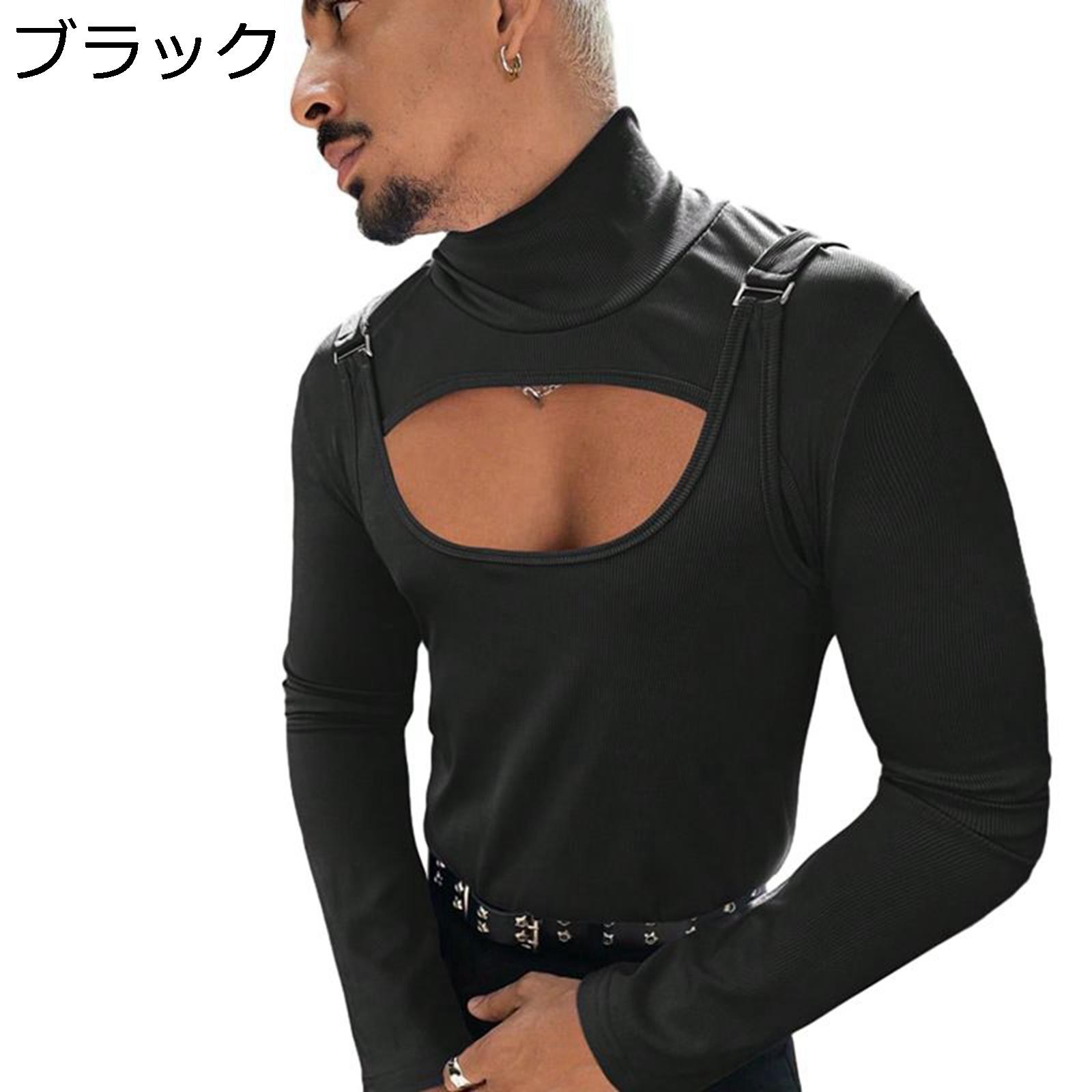 メンズ 胸元 カジュアルシャツ 長袖 セクシー ハイネック タイツ 女装 ディープ 欧米風 ストレッチ トップス おしゃれ カジュアル 細身..