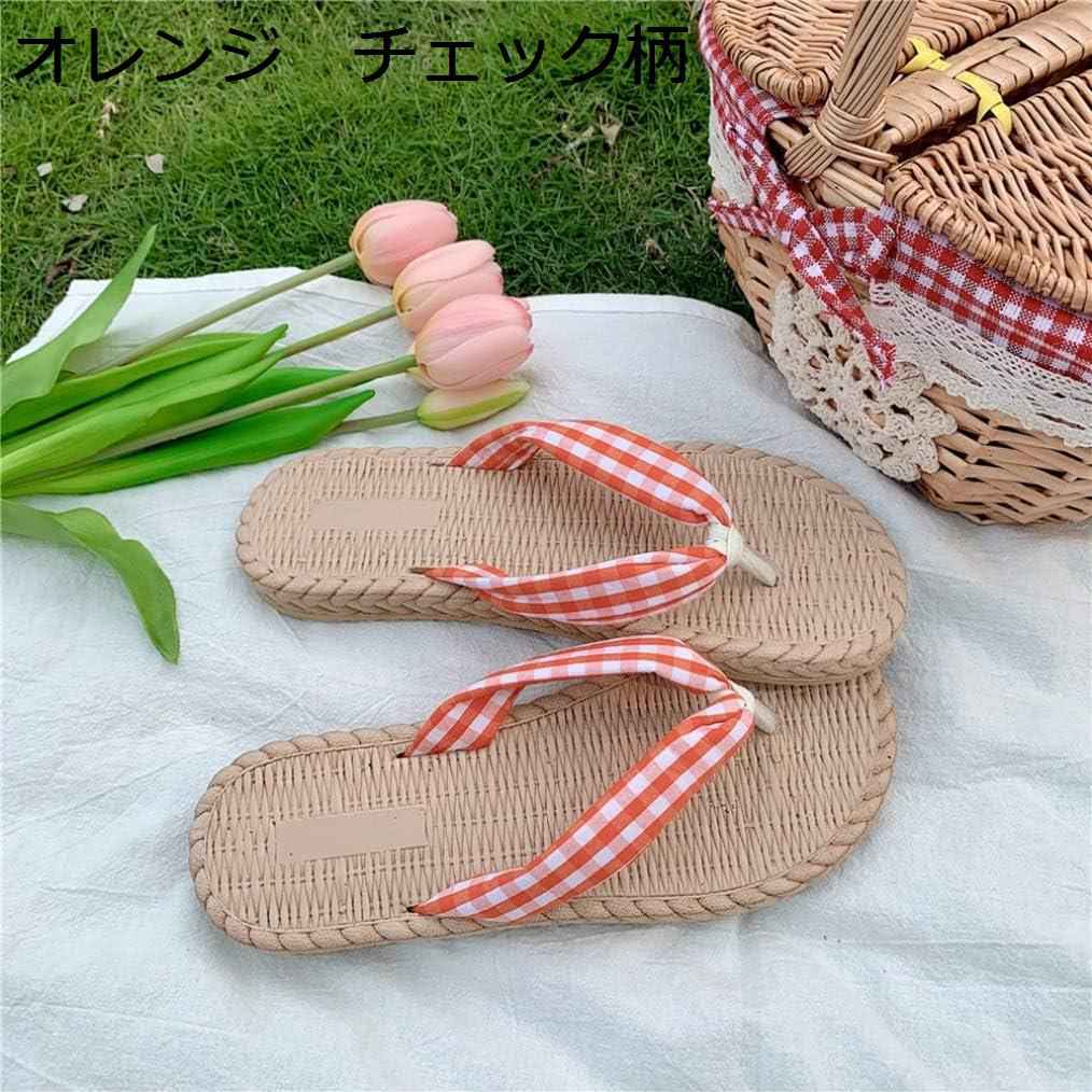 レディース ビーチサンダル 鼻緒 スリッパ 夏用 ファッションサンダル 超軽量 お洒落 トングサンダル ドット柄 チェック柄 コンフォート 美脚 履きやすい 痛くない 外でサンダル 女性用 23cm-25cm