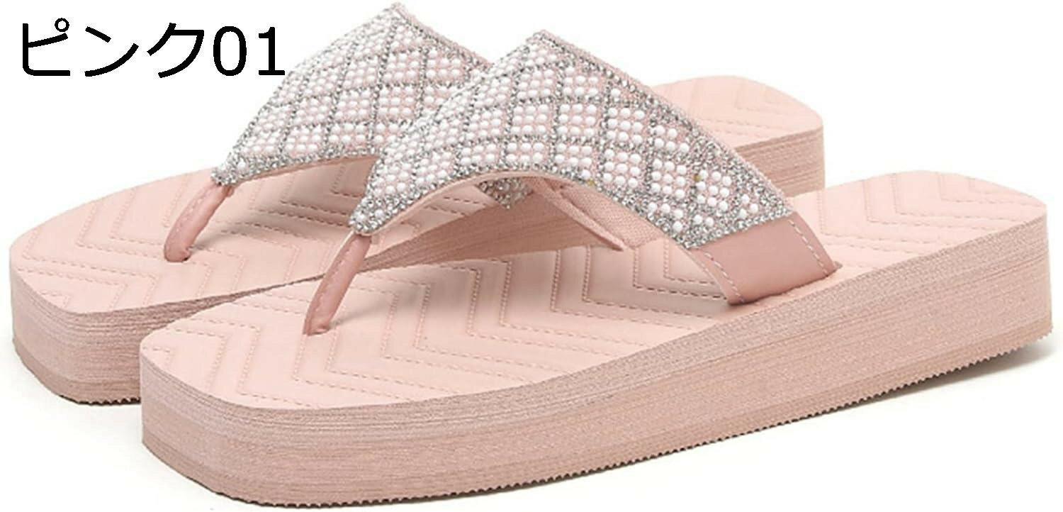 トングサンダル レディースサンダル スクエアトゥ プラットフォーム 鼻緒付き ラインストーン サボ 厚底さんだる すりっぱ 外出スリッパ 夏靴 チャック柄 つっかけ ピンク ベージュ 海辺 ビーチサンダル ビーサン 外履き