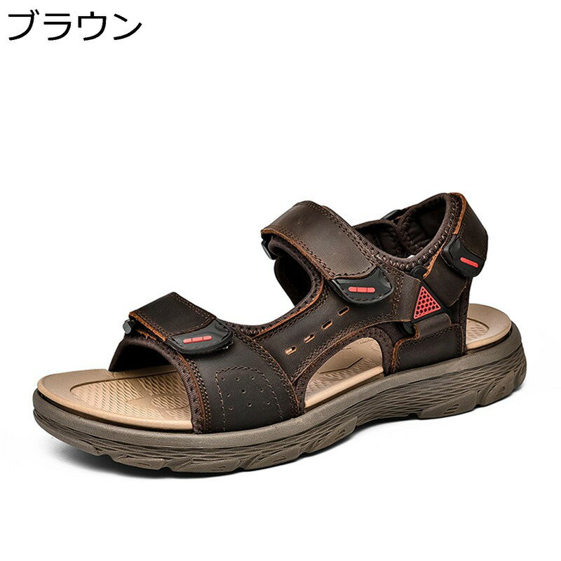 サンダル メンズ 牛革サンダル カジュアル ベルクロ 軽量 コンフォート 夏用 履きやすい 疲れない ビーチサンダル スポーツ 滑らない ドライバーズシューズ アウトドア おおきいサイズ