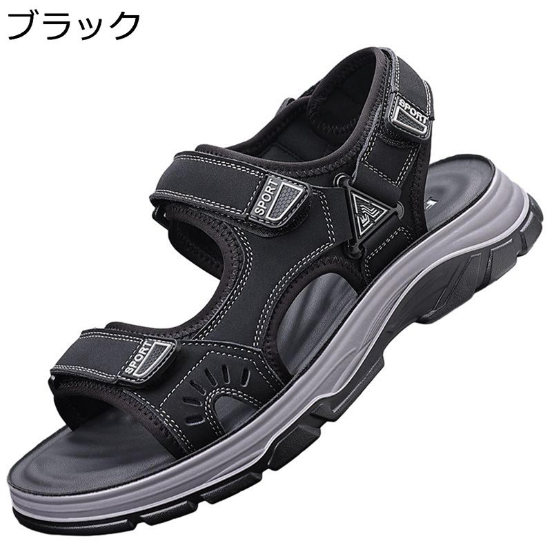 メンズサンダル 夏用 スポーツサンダル クッション コンフォート 滑り止め カジュアル 耐久性 通気性 ドライビングシューズ ウォーキングサンダル 撥水 アウトドア 厚底 オシャレ ベルクロ