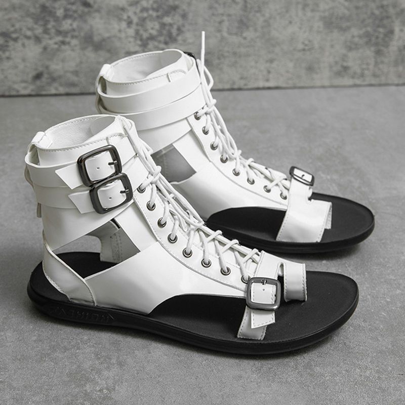 ハイカットサンダル メンズ バックル付き レースアップ 個性 ブーツサンダル 革 ビーチサンダル おおきいサイズ 通気性 トングサンダル アウトドア カジュアル スポーツ おしゃれ 夏用