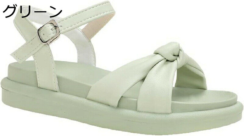 ビーチサンダル レディース カジュアル 美脚 3cmヒール 夏 おしゃれ フラット バックル グリーン クッ..