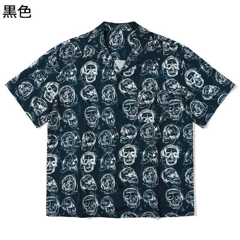 楽天kcreate髑髏柄シャツ アロハシャツ 春夏 メンズ 開襟 半袖 ゆったり ボタンダウン ビーチシャツ 薄手 サラサラ プリント 日焼け止め UV対策 ウェディング 祭り 通気速乾 ストリート クール かっこいい