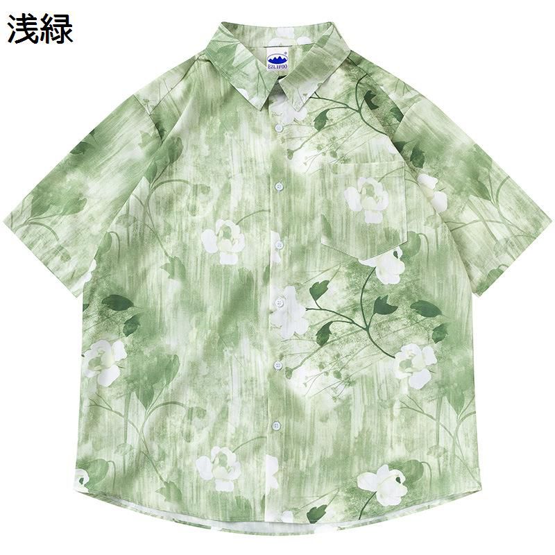 プリントシャツ アロハシャツ 春夏 メンズ 開襟 半袖 ゆったり ボタンダウン ビーチシャツ 薄い 軽い 日焼け止め グリッター 花柄 UV対策 夏祭り 花火大会 吸汗速乾 hiphop 原宿系 ギフト 彼氏