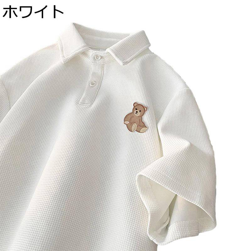 メンズポロシャツ クマ 刺繍 tシャツ メンズ 五分袖 大きいサイズ 春夏秋 無地 カジュアルシャツ サマーTシャツ 吸汗速乾 薄い 軽量 ビッグシルエット 上着 学生 デイリー 通勤 通学
