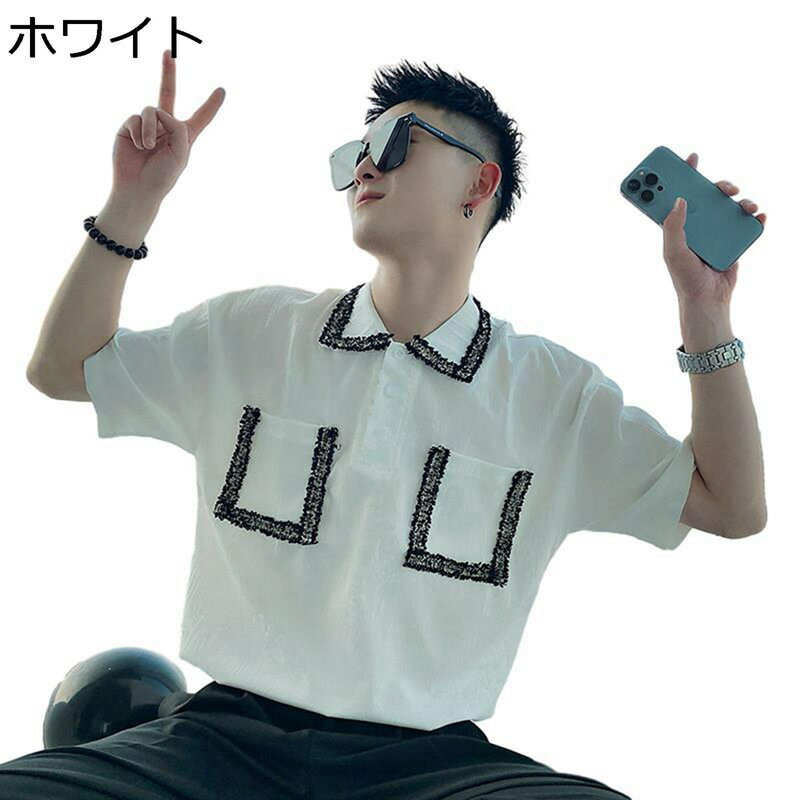 メンズ ポロシャツ 半袖 夏 Tシャツ レース ボタンダウン 無地 ビジネス ワイシャツ 折り襟 ポケット付き 韓国風 ストリート系 tシャツ メンズファッション 通気 コンフォート 速乾吸汗 男性