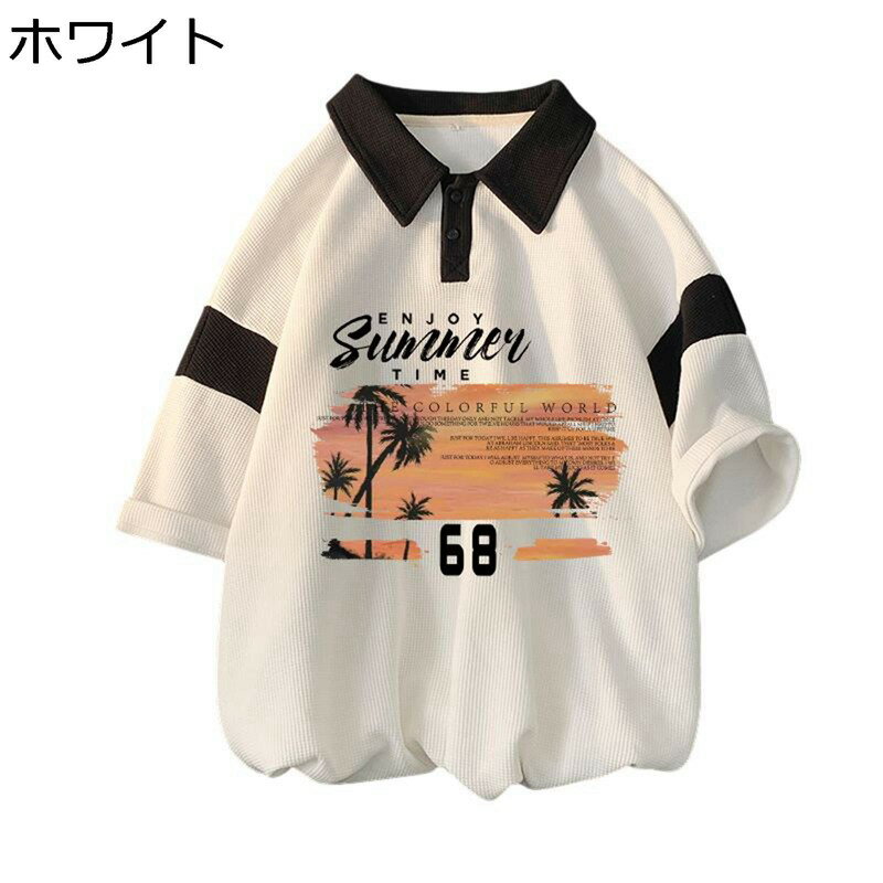 メンズ Tシャツ ポロシャツ パッチワーク ヤシの木柄 半袖 ゴルフウェア 襟付き 春夏秋 通気性 吸汗速乾 ボタンダウン ストレッチ ゆったり カジュアル ファッション かっこいい アウトドア 普段着 通勤