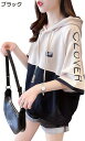 半袖パーカー レディース かわいい カットソー フードつきパーカー 半袖 ティーシャツ プルオーバー トップス ビックtシャツ ドロップショルダー tシャツ 夏服 バイカラー レディース きれいめ パーカー(4)