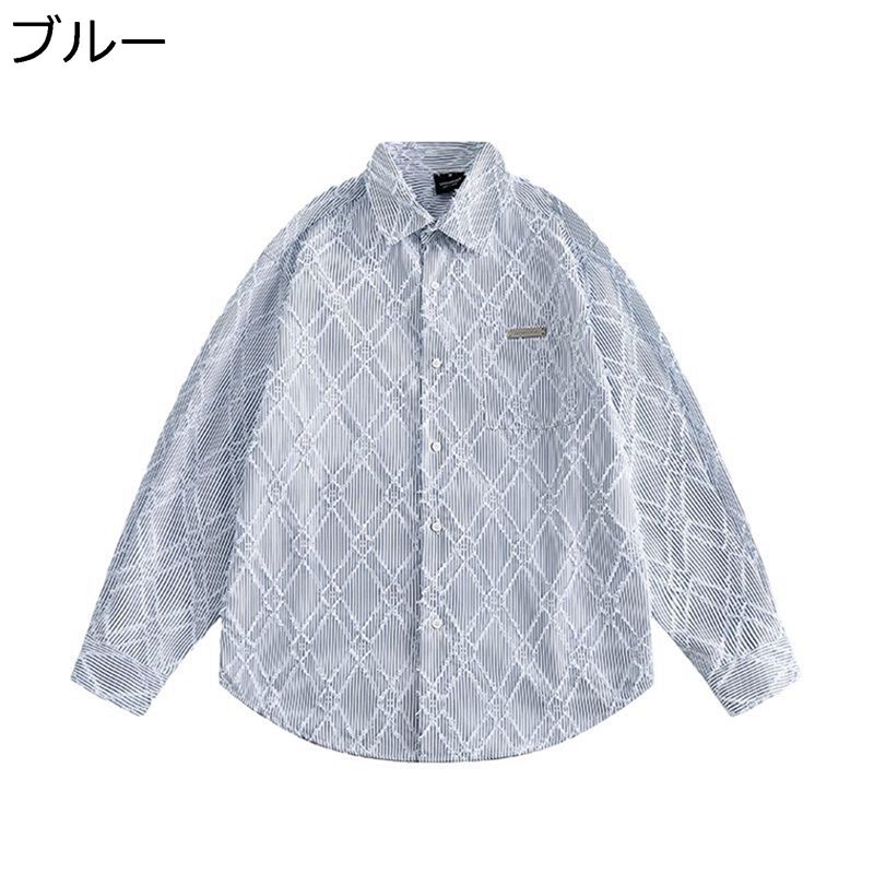 シャツ メンズ ジャケット アーガイル柄 ダメージ加工 短め シャツジャケット 長袖 折り襟 やわらか アウトドア アウター ポケット付き お出かけ 会社 春 ...