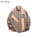 シャツジャケット メンズ チェックシャツ 格子 切り替え アメカジ 胸ポケット付き ヴィンテージ パッチワーク コンビ 長袖 折り襟 春夏秋冬用 柔らかい 軽便...