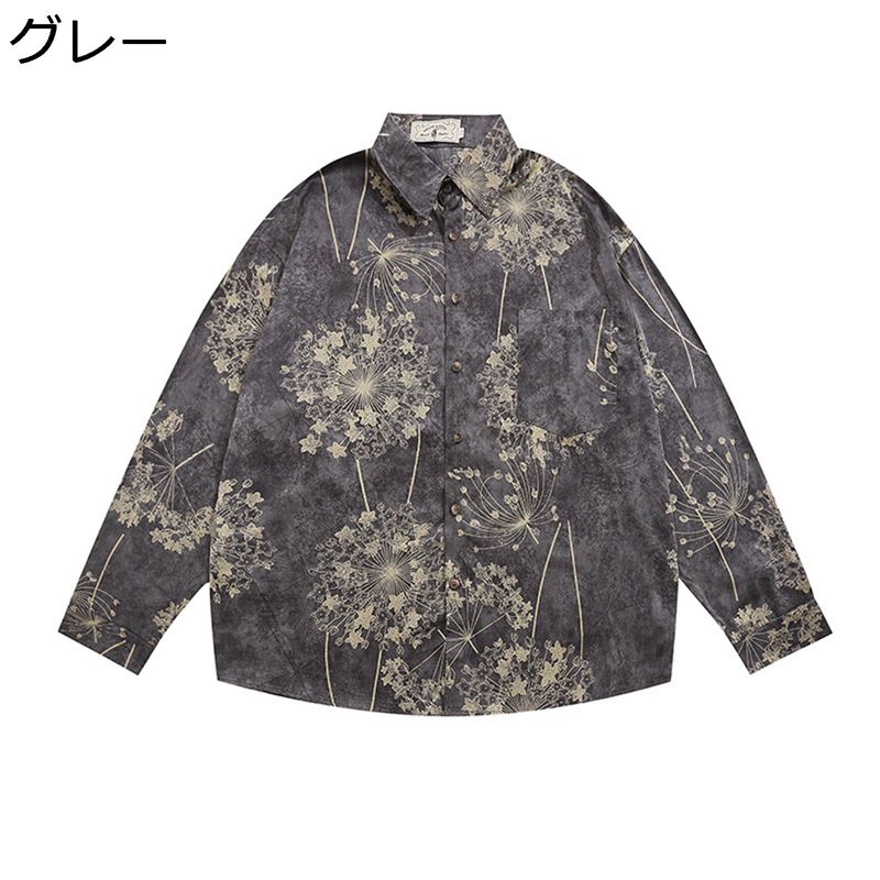 花柄シャツ メンズ 花柄 花 星 プリント タンポポ シャツジャケット 短め 長袖 折り襟 春夏秋冬 アウター レトロ 日系 やわらか 男性 ヴィンテージ 通勤 通学 潮流 流行 カジュアル オシャレ