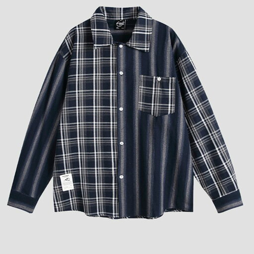 シャツ ジャケット メンズ チェック 格子 ストライプ 胸ポケット付き シャツジャケット 長袖 折り襟 アウター 短め 着痩せ ポケット やわらか 通学 日常 春夏秋冬 男性 トレンド オシャレ 簡約