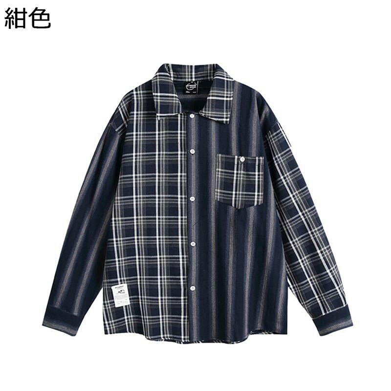 シャツ ジャケット メンズ チェック 格子 ストライプ 胸ポケット付き シャツジャケット 長袖 折り襟 アウター 短め 着痩せ ポケット やわらか 通学 日常 春夏秋冬 男性 トレンド オシャレ 簡約