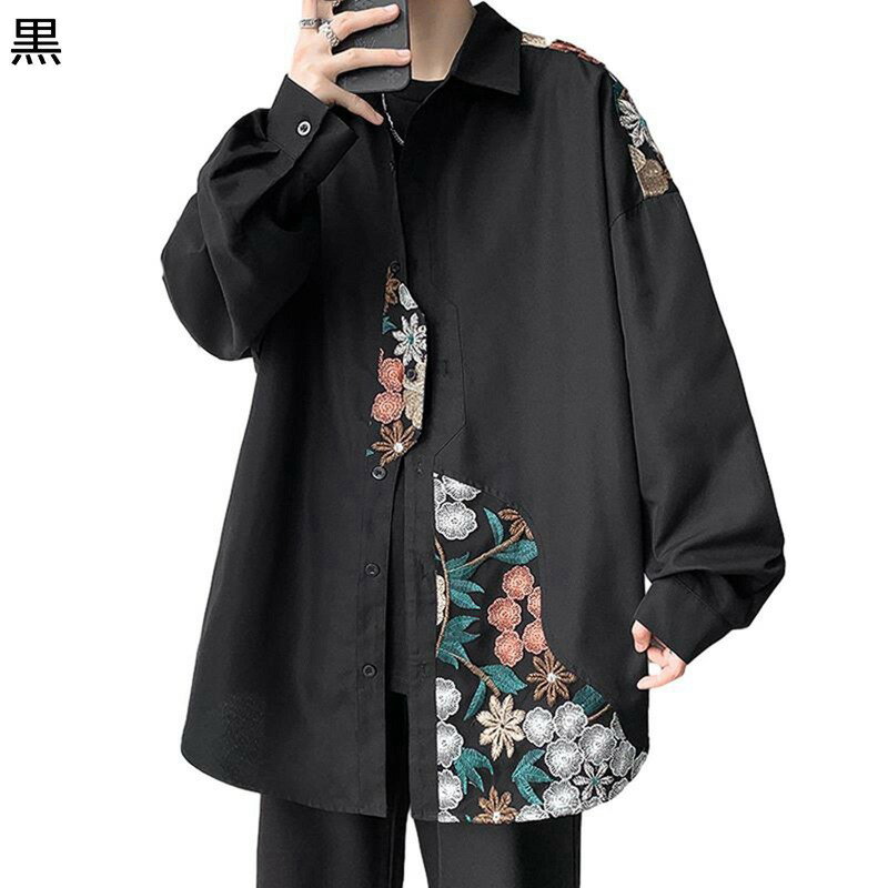 花柄シャツ 刺繍デザイン メンズ 大きいサイズ ジャケット アウタージャケット 中華風?チャイナ風 ファ..