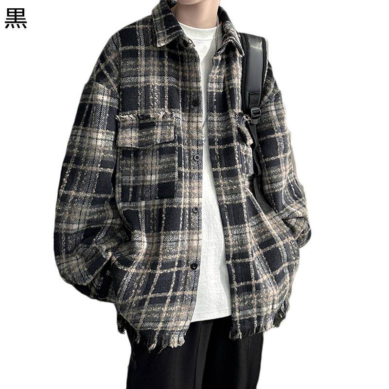 チェックシャツ メンズ ダメージ加工 シャツ ジャケット シャツジャケット 長袖 折り襟 短め 春 夏 秋 冬 上着 ボタン付き 男性用 柔らかい 軽便 日常 アウトドア お出かけ カジュアル 散歩