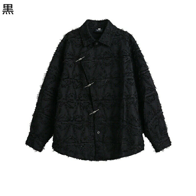 シャツ ジャケット メンズ 金属 金属ボタン付き ダメージ加工 シャツジャケット 長袖 折り襟 コート 上着 チャイナ風 アメカジ 通勤 職場 会社 春服 夏服 秋服 男性 トレンド オシャレ 簡約