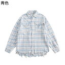 シャツジャケット チェックシャツ 格子 ダメージ加工 メンズ アメカジ シャツ ジャケット 胸ポケット付き 短め 長袖 折り襟 ボタン 両側ポケット コンフォー...