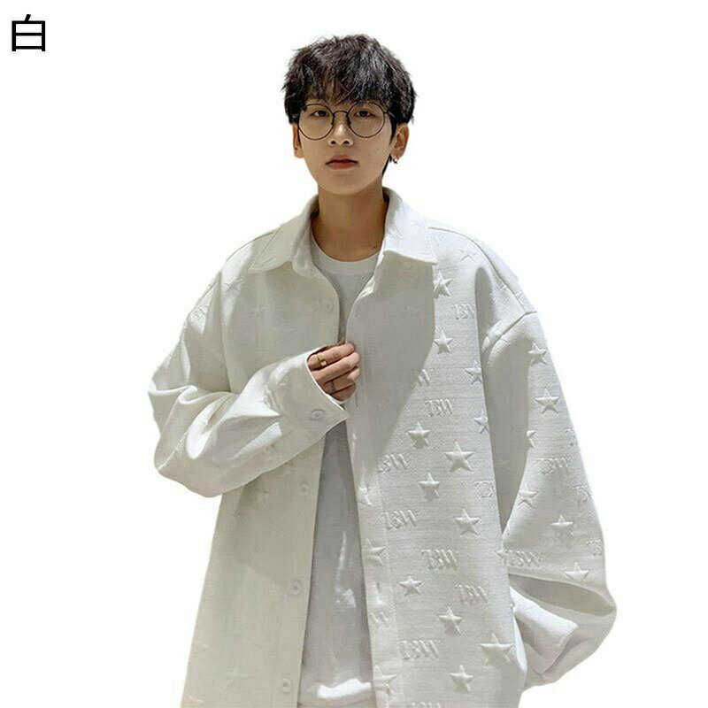 シャツ メンズ 星 プリント 大きいサイズ ジャカード ショートジャケット シャツジャケット 長袖 折り襟 アウター ワイド 軽い 通学 日..