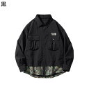 シャツ ジャケット メンズ ワーク パッチワーク 迷彩 プリント ショートジャケット シャツジャケット 長袖 折り襟 短め 春 夏 秋 冬 ポケット ボタン 男...