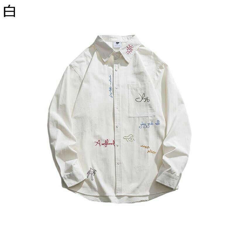 シャツジャケット 落書き アルファベット メンズ ショートコート シャツ ジャケット 長袖 折り襟 ボタン付き ポケット もっちり 上着 ..