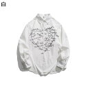 シャツ メンズ ジャケット プリント ハート柄 アルファベット シャツジャケット 長袖 折り襟 やわらか アウトドア アウター ポケット お出かけ 会社 通学 ...