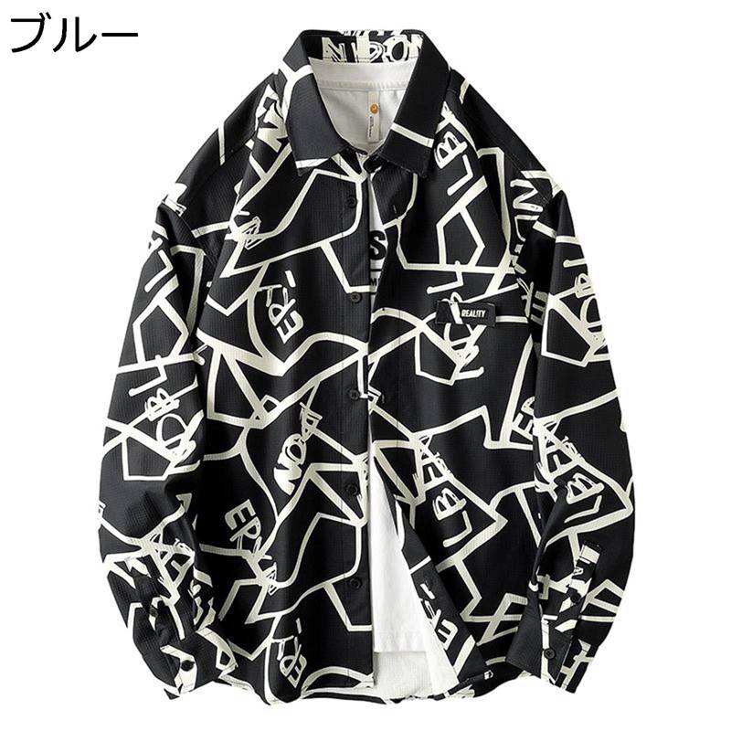 シャツジャケット ショートコート メンズ プリント アルファベット アメカジ 落書き シャツ ジャケット 長袖 折り襟 ボタン付き ポケット やわらか 上着 男性 会社 通学 日常 戸外 春夏秋用